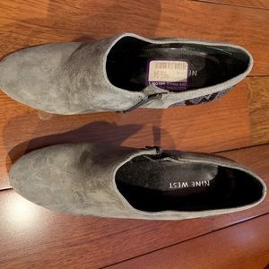 Suede and print heel booties